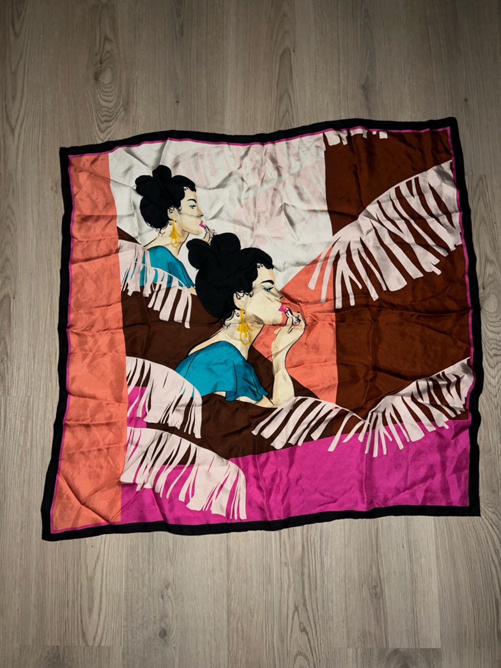 H&M 100% Silk Multicolor Graphic Scarf